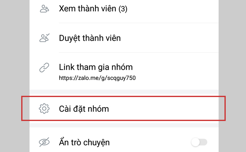 Chọn Cài đặt nhóm